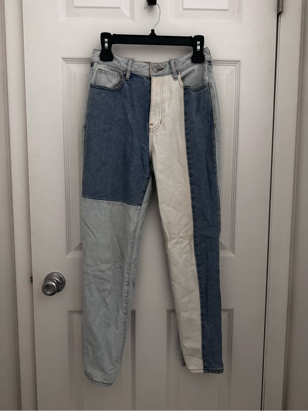 PacSun Two-Tone Patchwork Flare Jeans - Blue & Cream
